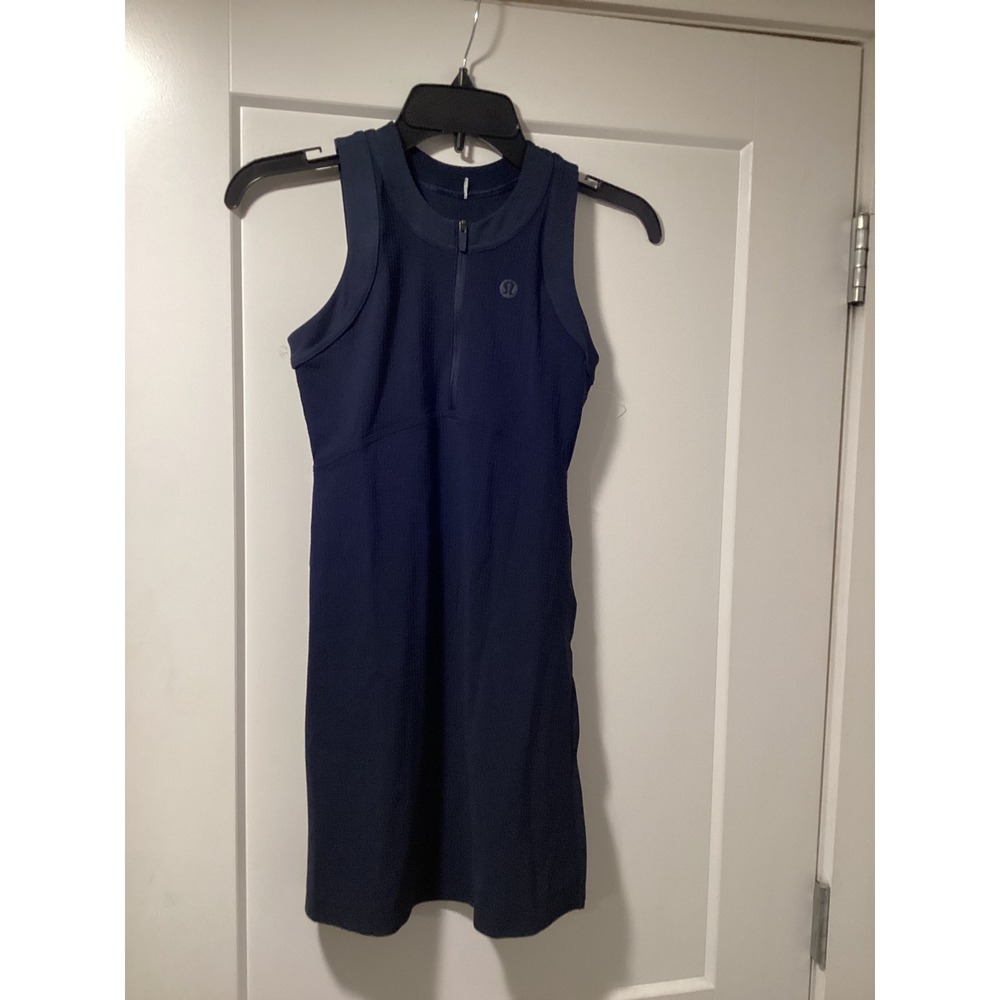 Lululemon Front-Zip Pleated Tennis Dress True Navy Blue Sleeveless Athletic